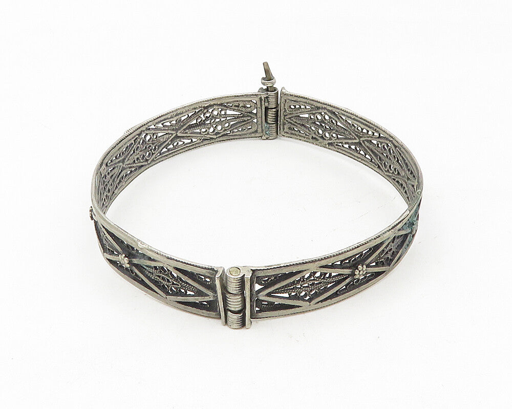 925 Sterling Silver  Vintage Antique Swirl Filigree Bangle Bracelet  BT4501