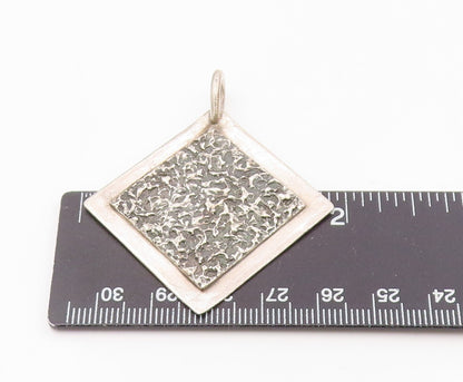 DESIGNER 925 Sterling Silver  Vintage Textured Square Shiny Pendant  PT18580