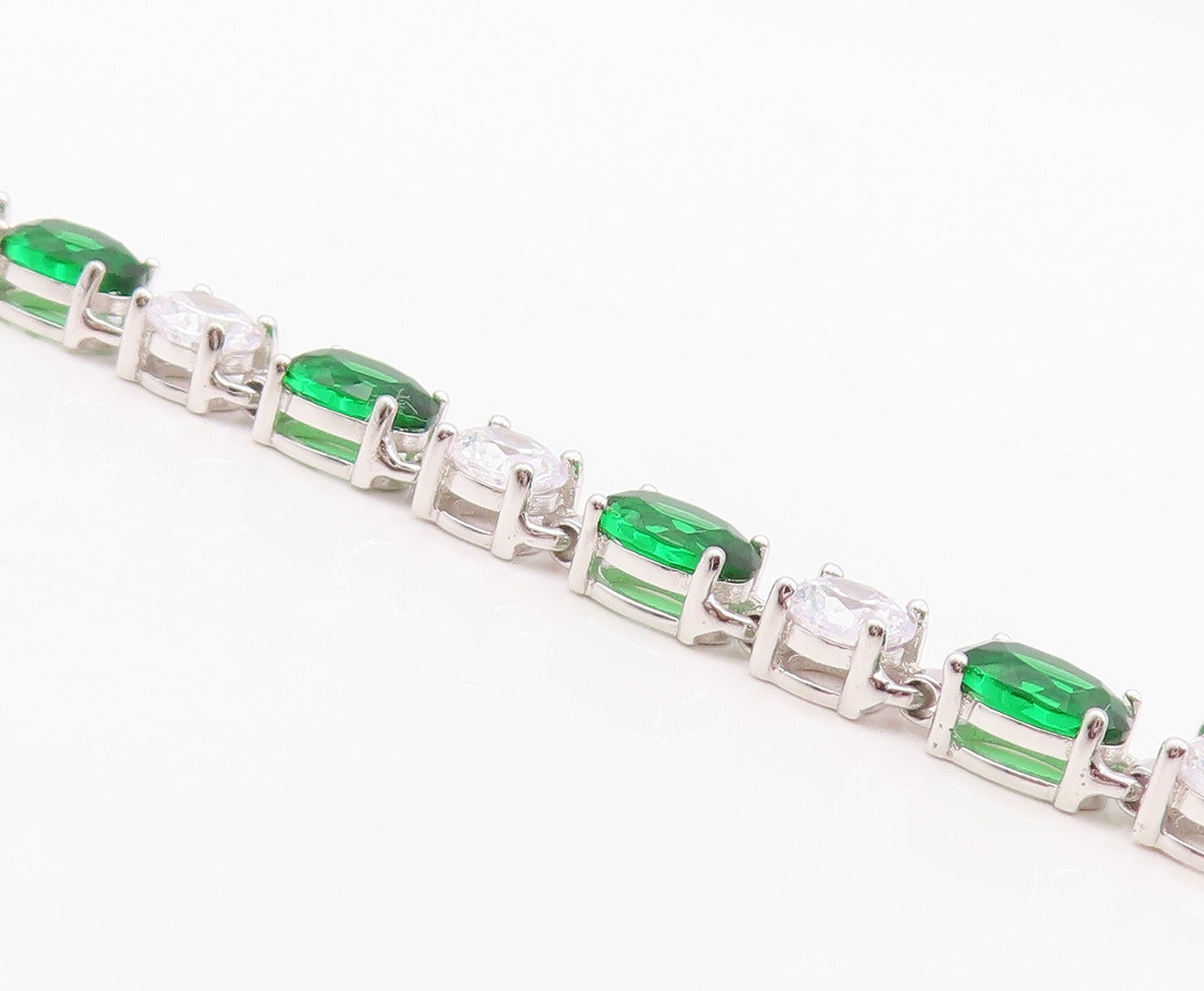 925 Sterling Silver Vintage Bracelet Oval Cut Green & White Topaz  BT10879