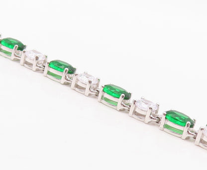 925 Sterling Silver Vintage Bracelet Oval Cut Green & White Topaz  BT10879