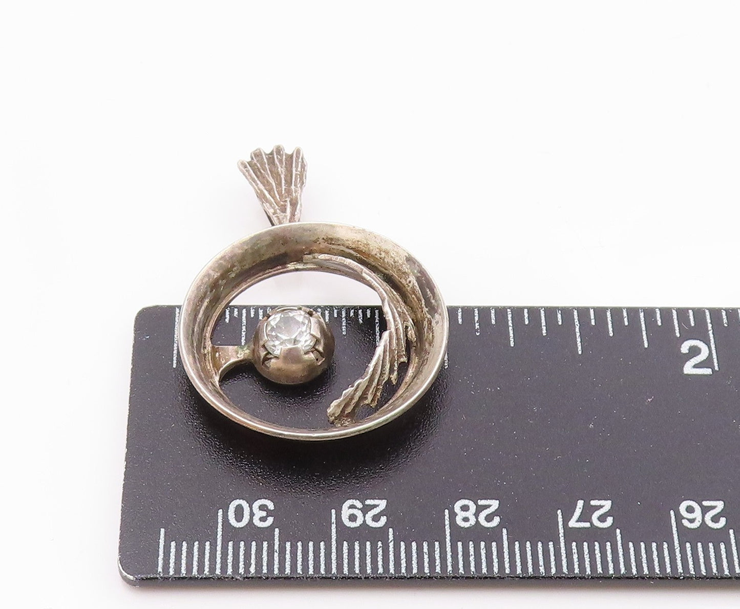 EUROPEAN 925 Sterling Silver  Vintage Topaz Open Circle Pendant  PT19561