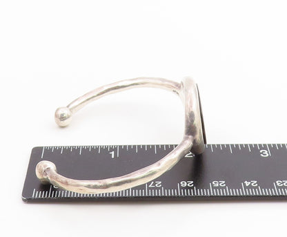 925 Sterling Silver Vintage Bracelet SALAT Modernist Black Onyx Cuff  BT11993