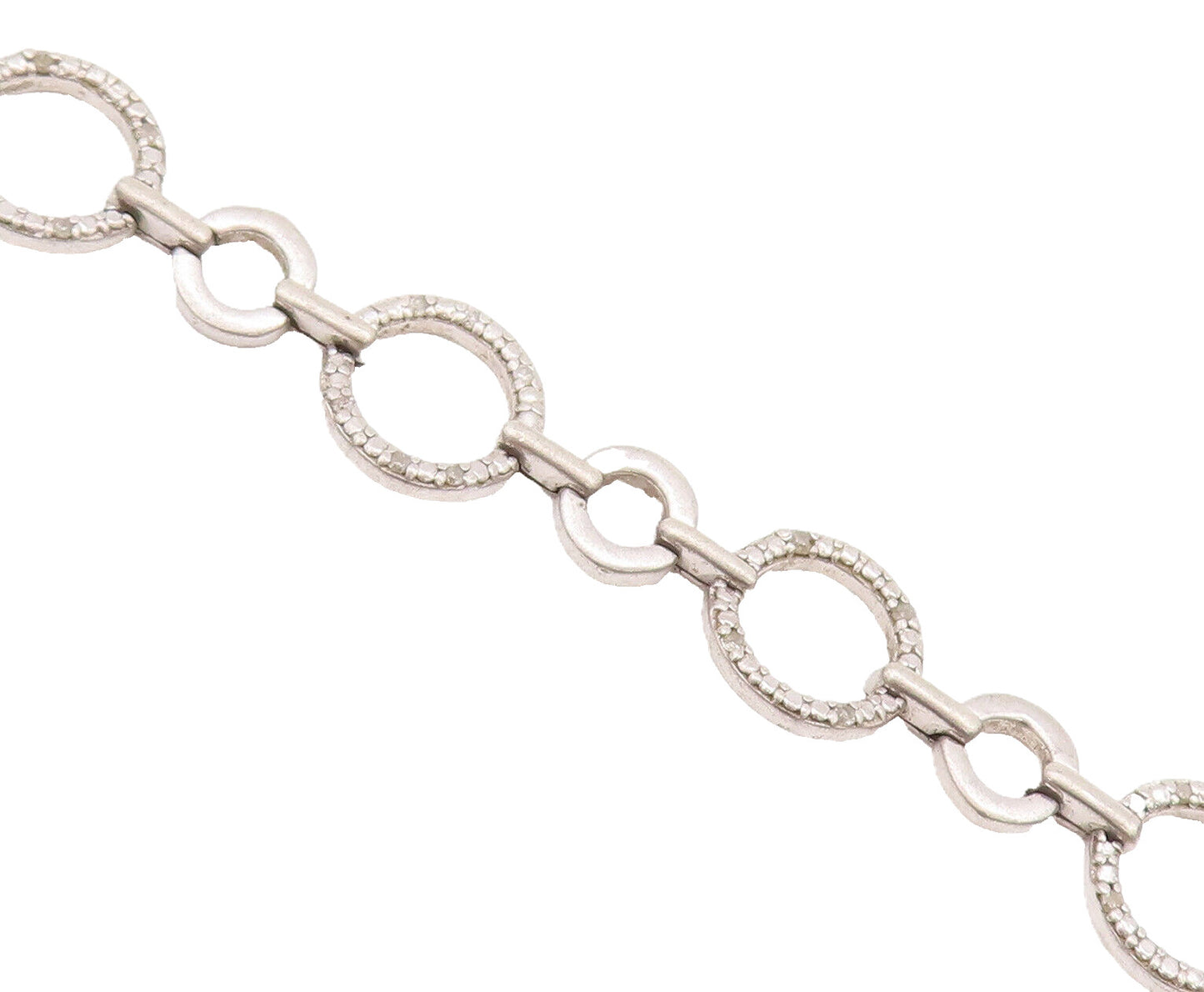 925 Sterling Silver Vintage Bracelet Real Diamonds Beaded Linked Rings  BT10209