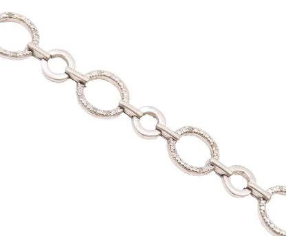 925 Sterling Silver Vintage Bracelet Real Diamonds Beaded Linked Rings  BT10209
