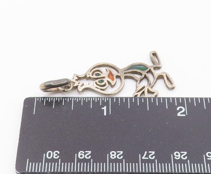925 Sterling Silver  Vintage Cutout Bird Motif Enamel Detail Pendant  PT8020