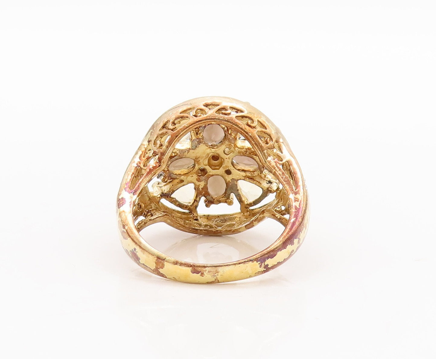 925 Sterling Silver Vintage Ring Gold Plated Citrine Diamond Quartz Sz 7 RG29678