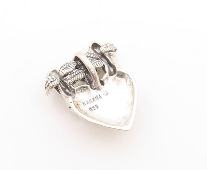925 Sterling Silver Vintage Pendant KABANA 3 Monkeys Of Gandhiji Heart PT23784