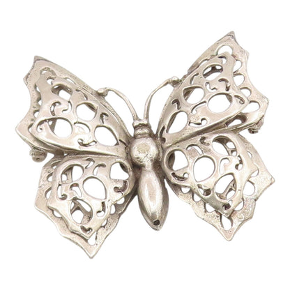 925 Sterling Silver  Vintage Antique Heavy Butterfly Motif Brooch Pin  BP8660