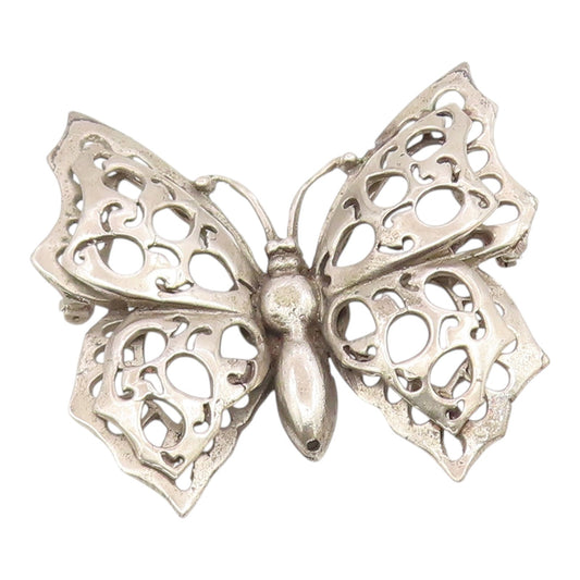 925 Sterling Silver  Vintage Antique Heavy Butterfly Motif Brooch Pin  BP8660