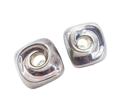 ZINA 925 Sterling Silver  Vintage Shiny Modernist Non Pierce Earrings  EG3332