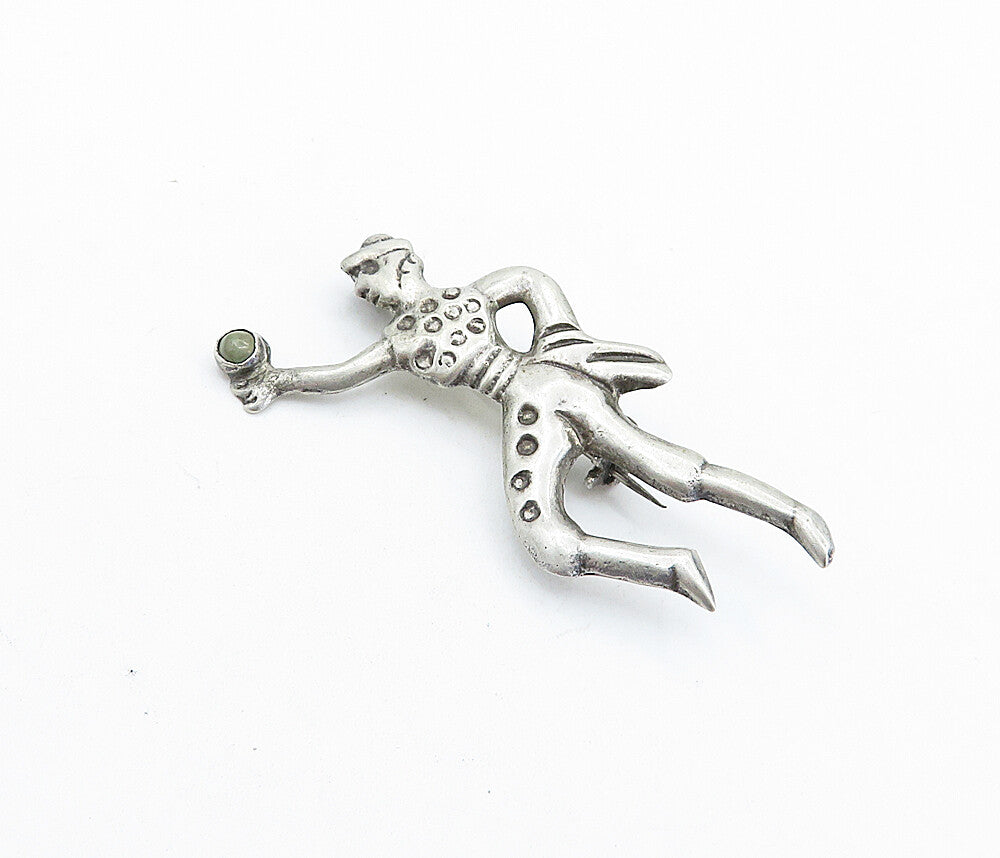 MEXICO 925 Sterling Silver  Vintage Antique Jasper Dancer Brooch Pin  BP2369