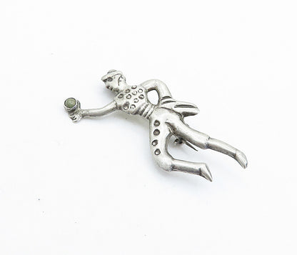 MEXICO 925 Sterling Silver  Vintage Antique Jasper Dancer Brooch Pin  BP2369