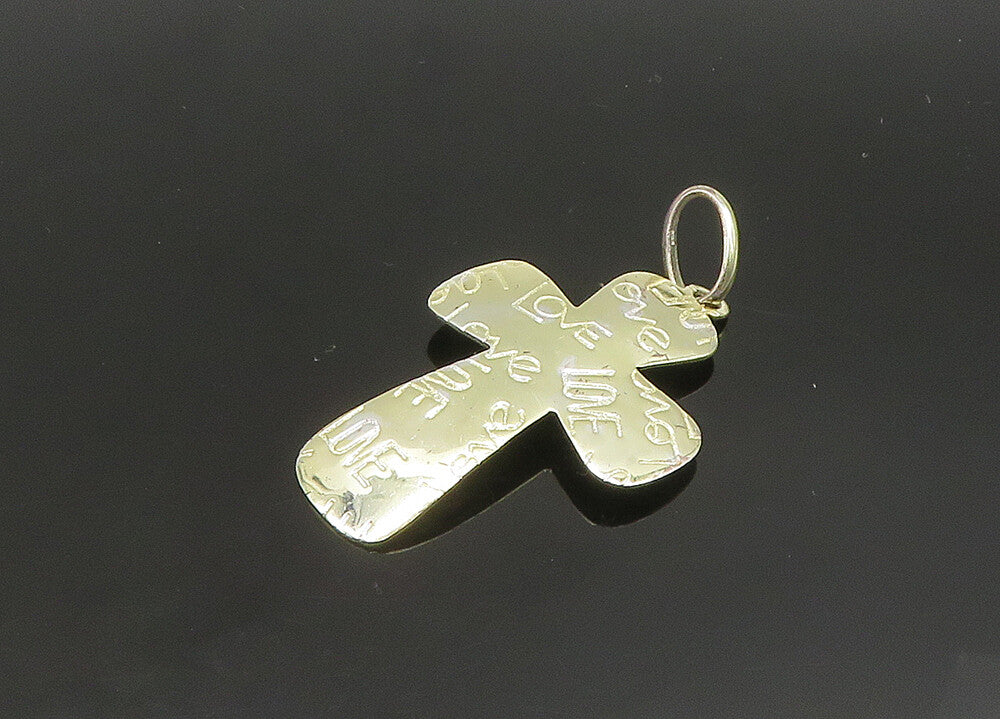 925 Sterling Silver  Vintage Love Etched Religious Cross Pendant  PT19292