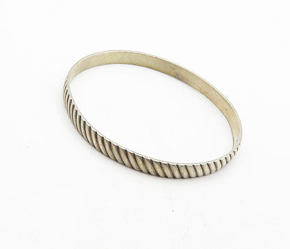 925 Sterling Silver Vintage Dark Tone Slanted Etched Bangle Bracelet BT1674