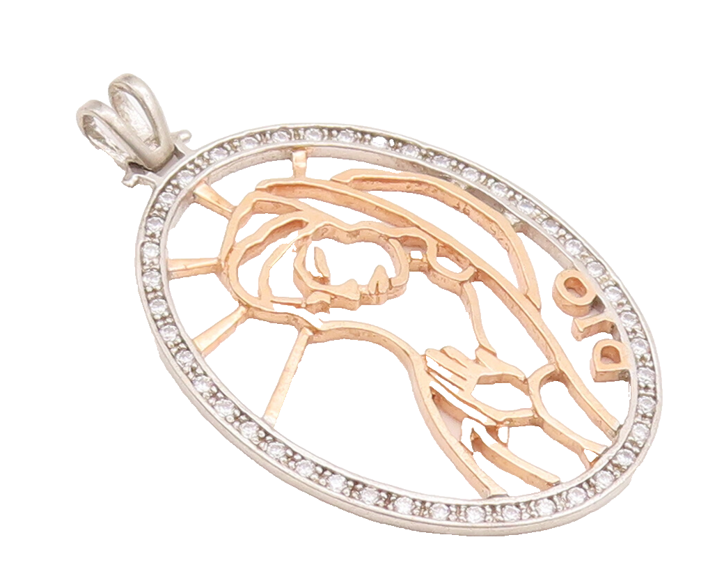 925 Sterling Silver Vintage Pendant Topaz Oval Fame Cut Praying Mother  PT22574