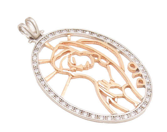 925 Sterling Silver Vintage Pendant Topaz Oval Fame Cut Praying Mother  PT22574