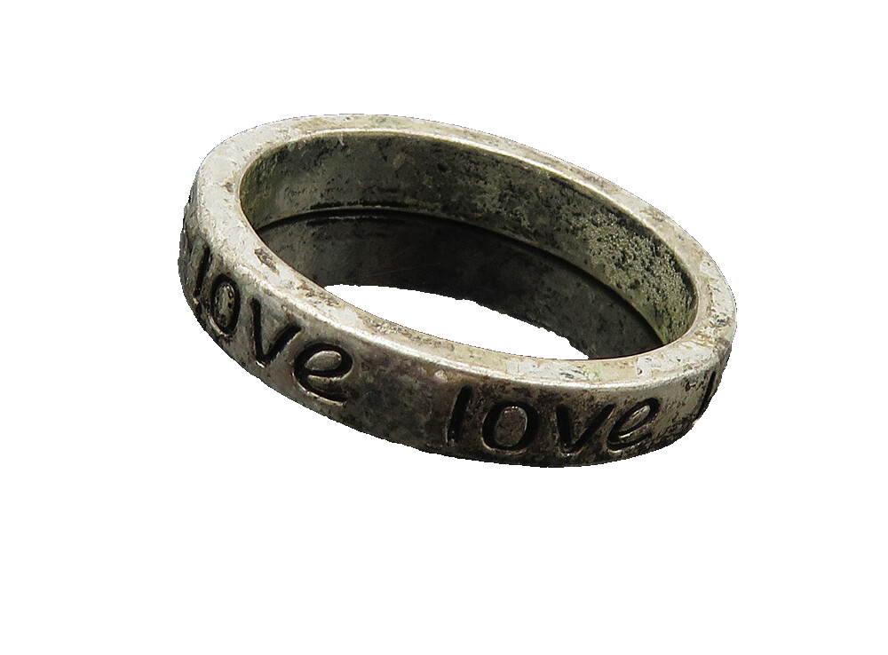 925 Sterling Silver  Vintage Dark Tone Love Etched Band Ring Sz 7  RG9338