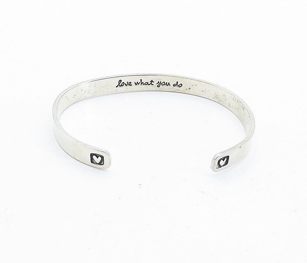FAR FETCHED 925 Silver  Do What You Love Etched Quote Cuff Bracelet  BT2704