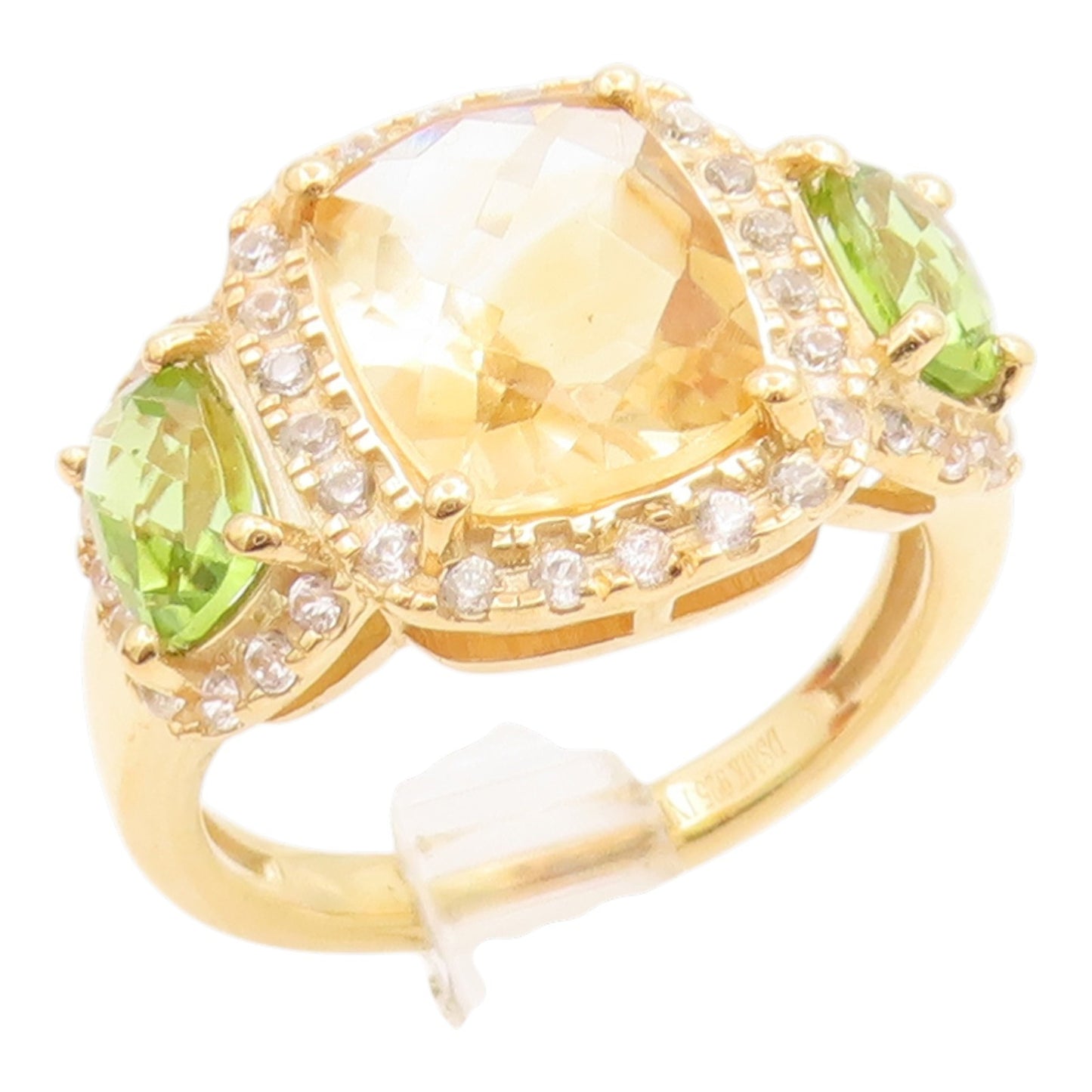 925 Sterling Silver Vintage Ring Gold Over Real Diamonds & Gemstone Sz 7 RG35692