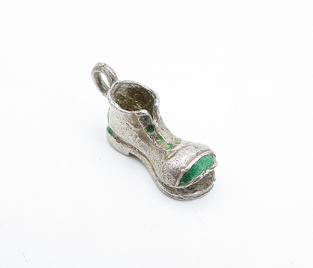 925 Sterling Silver  Vintage Enamel Detail Old Fashioned Shoe Pendant  PT2974