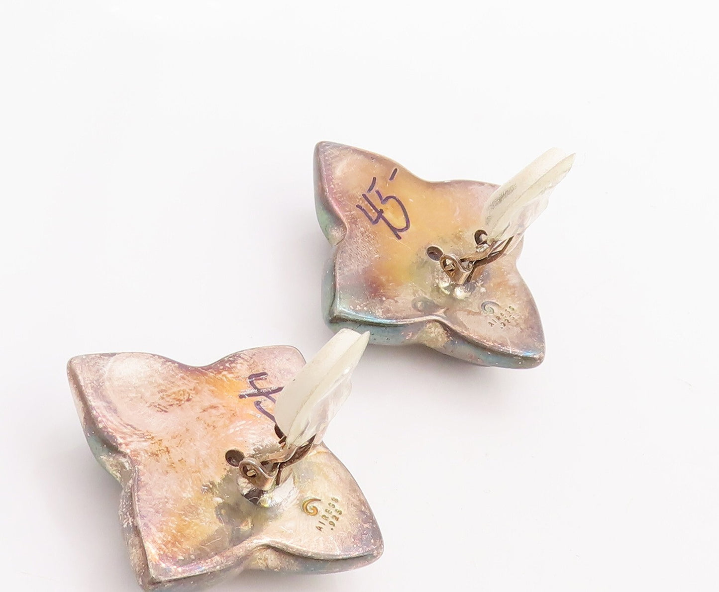 925 Sterling Silver Vintage Earrings PAT AIRESS Puffed 4 Petal Flower  EG13128