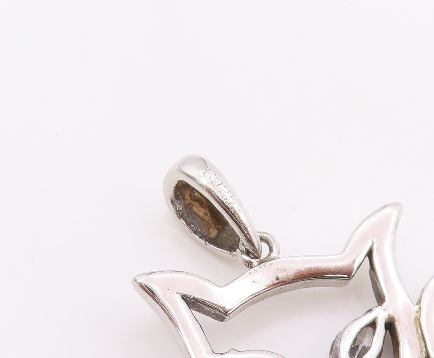 925 Sterling Silver Vintage Pendant Two Shape Topaz Curled Tail Cat   PT25220