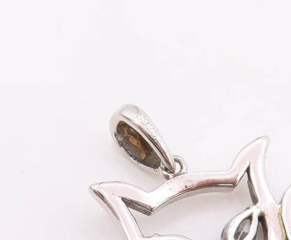 925 Sterling Silver Vintage Pendant Two Shape Topaz Curled Tail Cat   PT25220