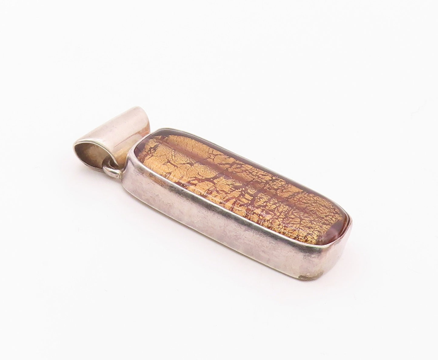 925 Sterling Silver  Vintage Shiny Dichroic Glass Art Slide Pendant  PT7705
