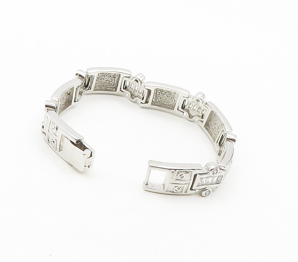 925 Sterling Silver  Shiny Cubic Zirconia Hinge Link Chain Bracelet  BT6467