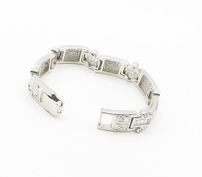 925 Sterling Silver  Shiny Cubic Zirconia Hinge Link Chain Bracelet  BT6467