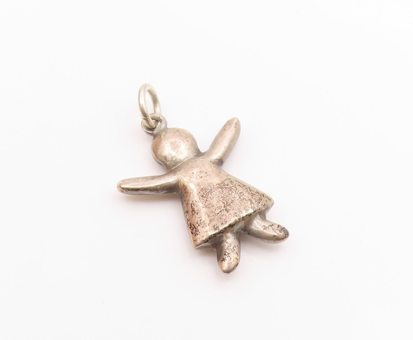 925 Sterling Silver Vintage Dark Tone Petite Girl in Dress Pendant  PT16458