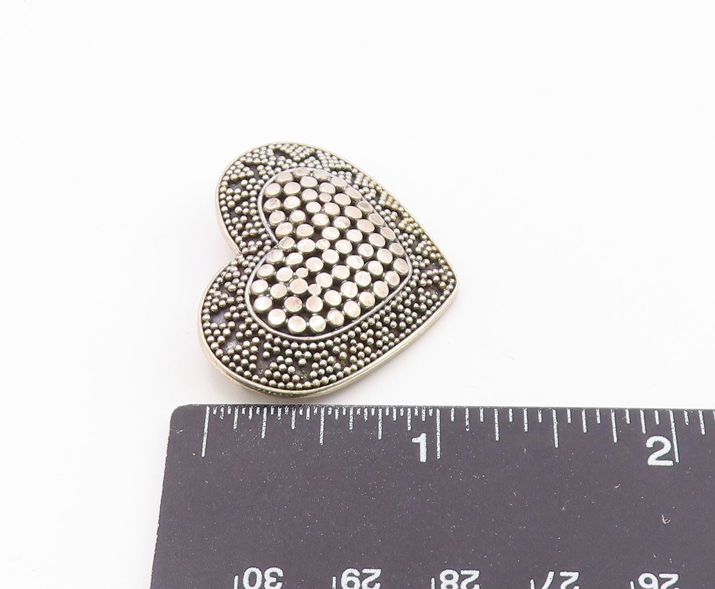 925 Sterling Silver  Vintage Shiny Circle Pattern Heart Brooch Pin  BP8378