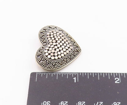 925 Sterling Silver  Vintage Shiny Circle Pattern Heart Brooch Pin  BP8378
