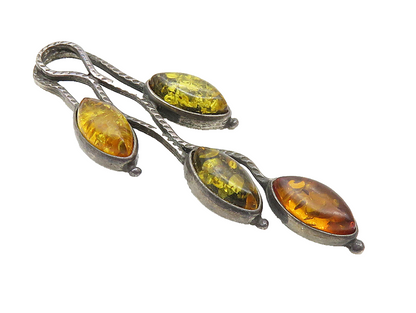 925 Sterling Silver  Vintage Marquise Amber Oxidized Floral Pendant  PT7619