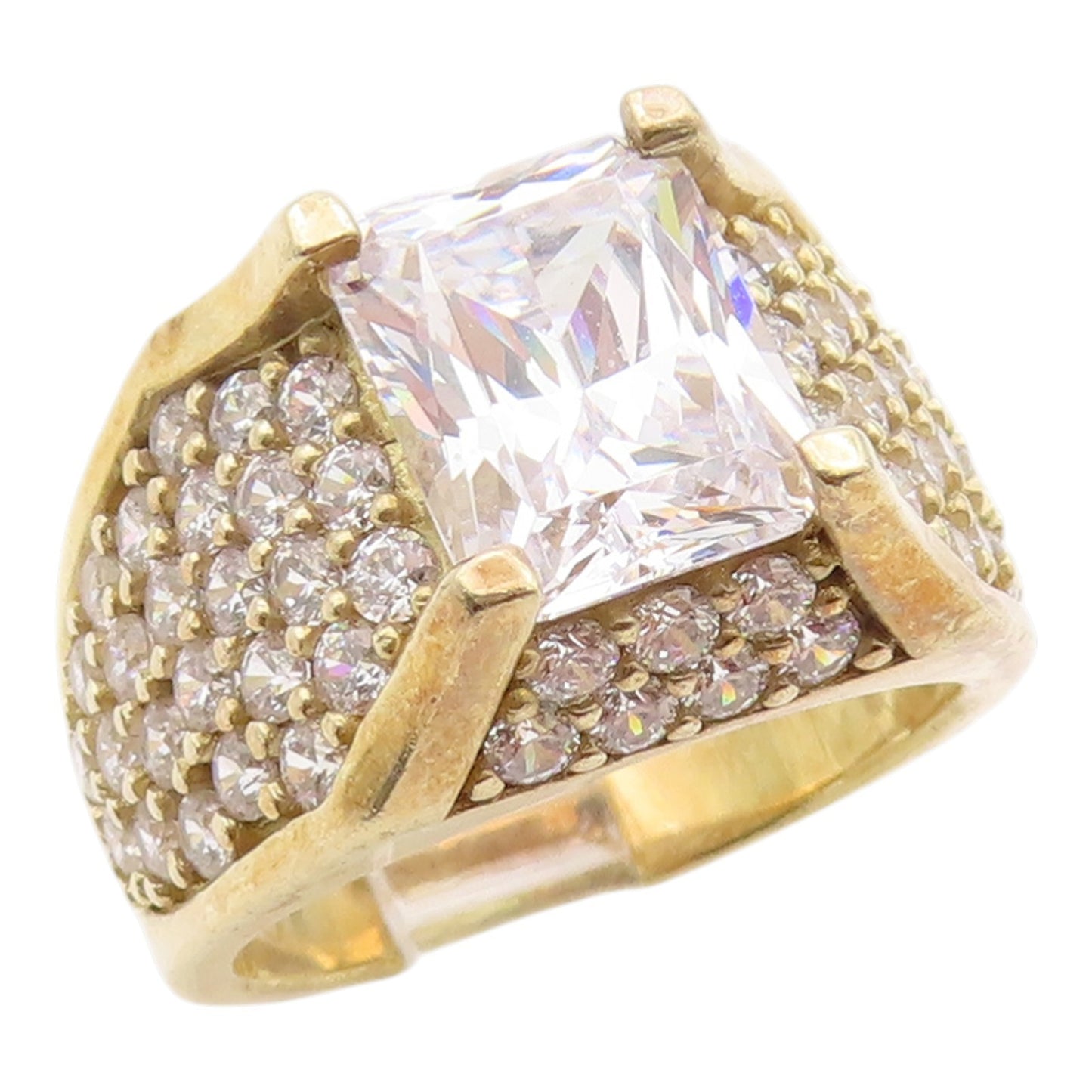 925 Sterling Silver Vintage Ring Gold Plated CZ Statement Band  Sz 7  RG36292