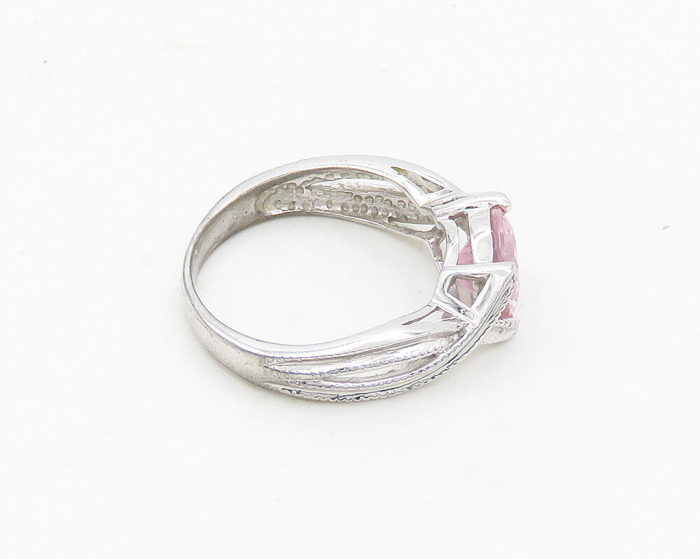 925 Sterling Silver  Pink Cubic Zirconia Ribbon Split Band Ring Sz 7.5 RG19126