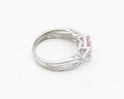 925 Sterling Silver  Pink Cubic Zirconia Ribbon Split Band Ring Sz 7.5 RG19126