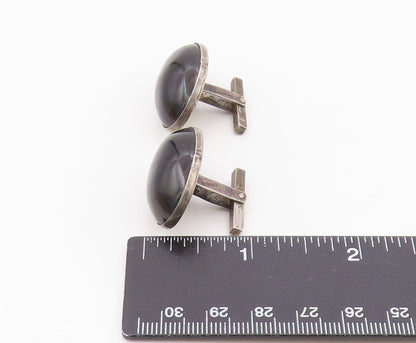 MEXICO 925 Silver  Vintage Cabochon Cut Black Onyx Oval Cuff Links  TR1833