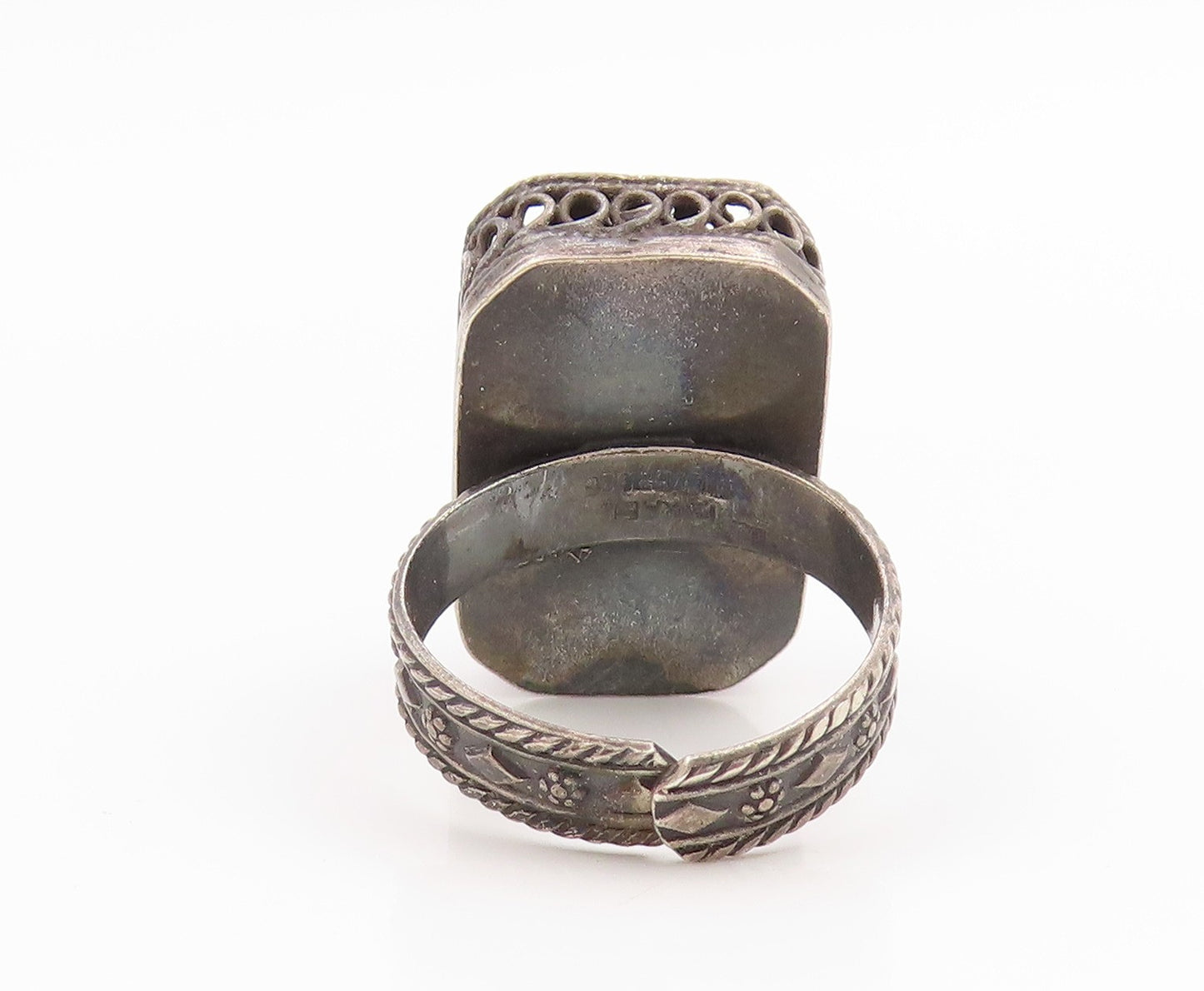 925 Sterling Silver Vintage Ring ISRAEL Eilat Stone Openwork Band  Sz 9  RG35671