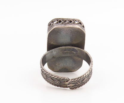 925 Sterling Silver Vintage Ring ISRAEL Eilat Stone Openwork Band  Sz 9  RG35671