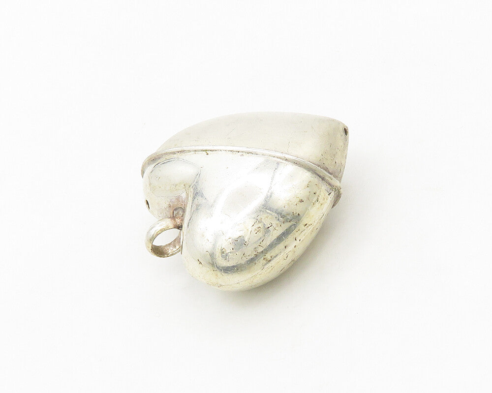 925 Sterling Silver  Vintage Shiny Matte Puffy Love Heart Pendant  PT14406