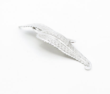925 Sterling Silver  Vintage Swirl Patterned Floral Leaves Brooch Pin  BP2991