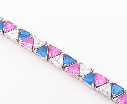 925 Sterling Silver  Vintage Cubic Zirconia & Topaz Chain Bracelet  BT8983