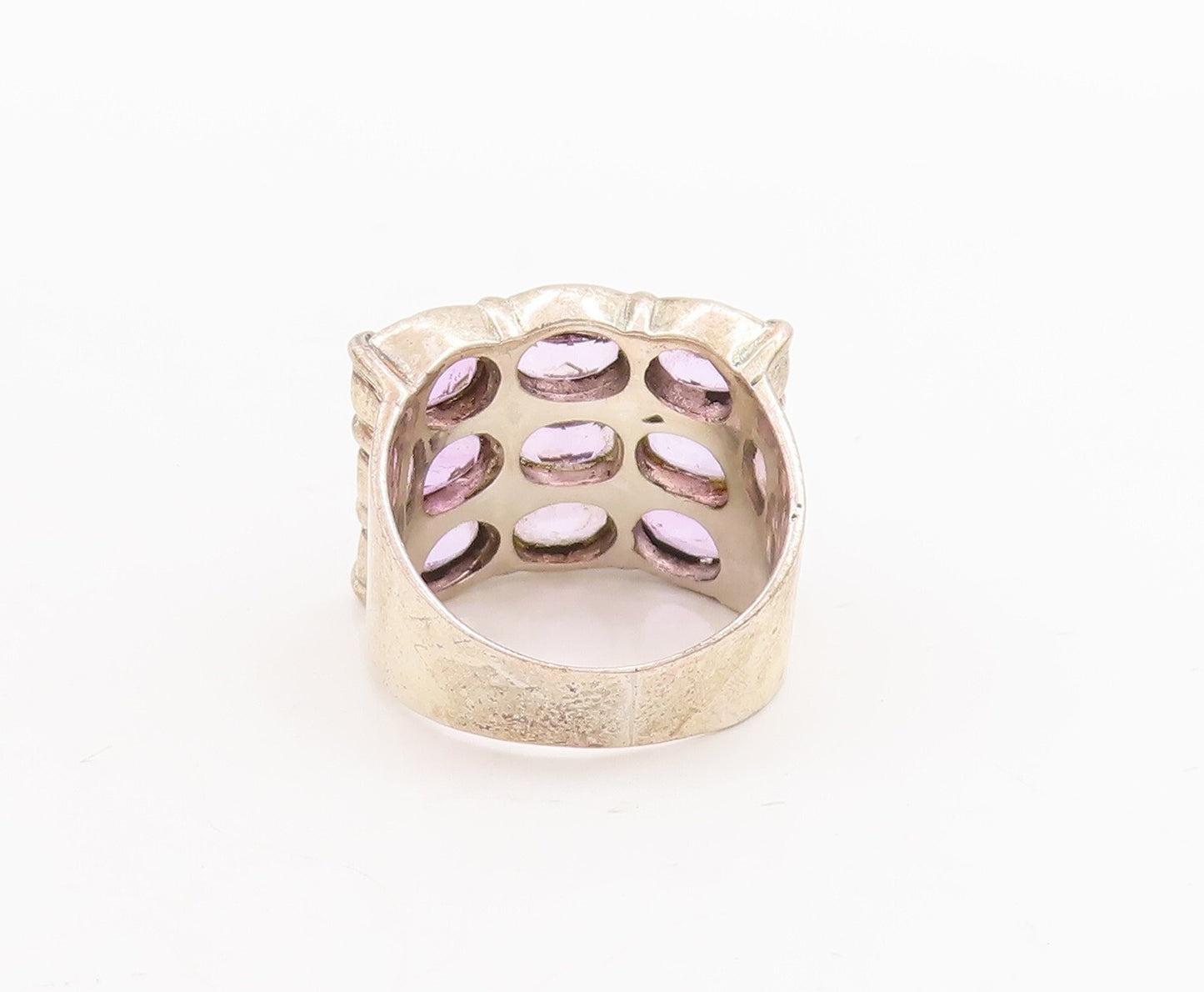 925 Sterling Silver Vintage Ring Floral Carved Oval Amethyst  Sz 8  RG29047