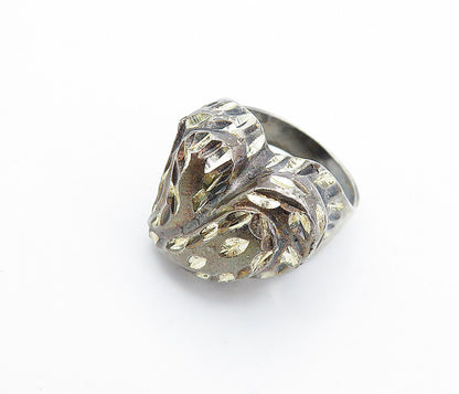 925 Silver  Vintage Diamond Cut Detail Love Heart Cocktail Ring Sz 7.5  RG6446