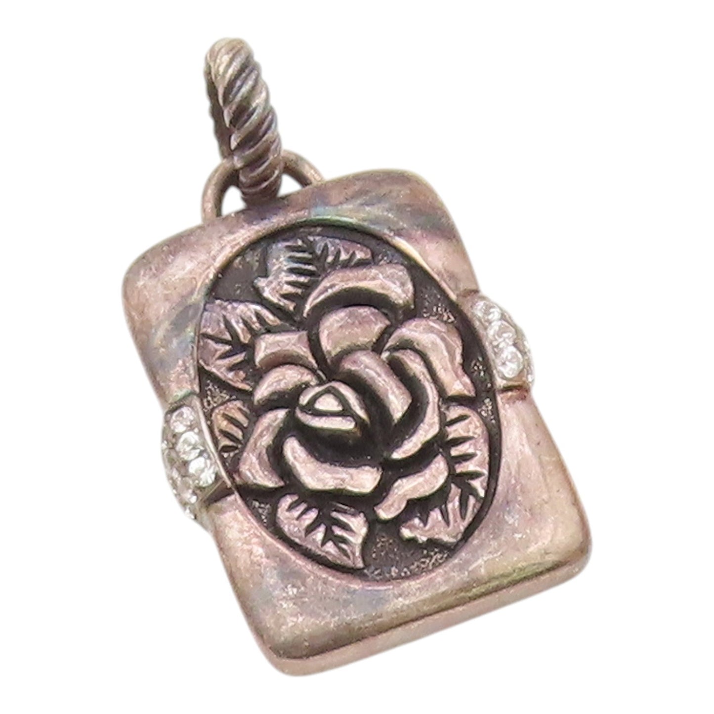 925 Silver  Vintage Carved Rose Flower With Cubic Zirconia Pendant  PT20713