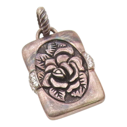 925 Silver  Vintage Carved Rose Flower With Cubic Zirconia Pendant  PT20713