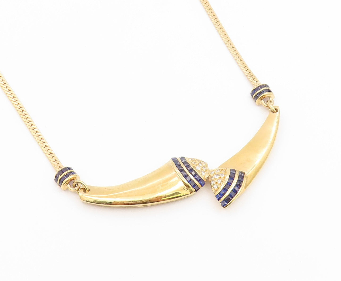 925 Sterling Silver Vintage Necklace Gold Plated Real Diamonds & Sapphire NE4927