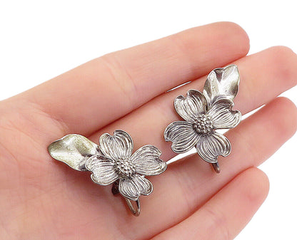 BEAU 925 Sterling Silver  Vintage Etched Flower Non Pierce Earrings  EG2899