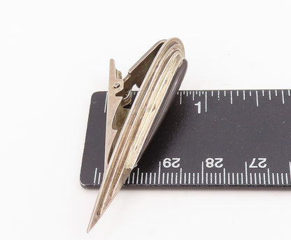 925 Sterling Silver Vintage Tie Clip Onyx Classic Grooved Pointed Design  TR4187